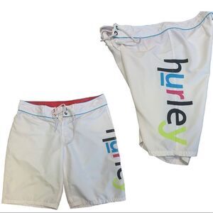 Hurley white multicoloured logo print board shorts swim beach summer Sz 9